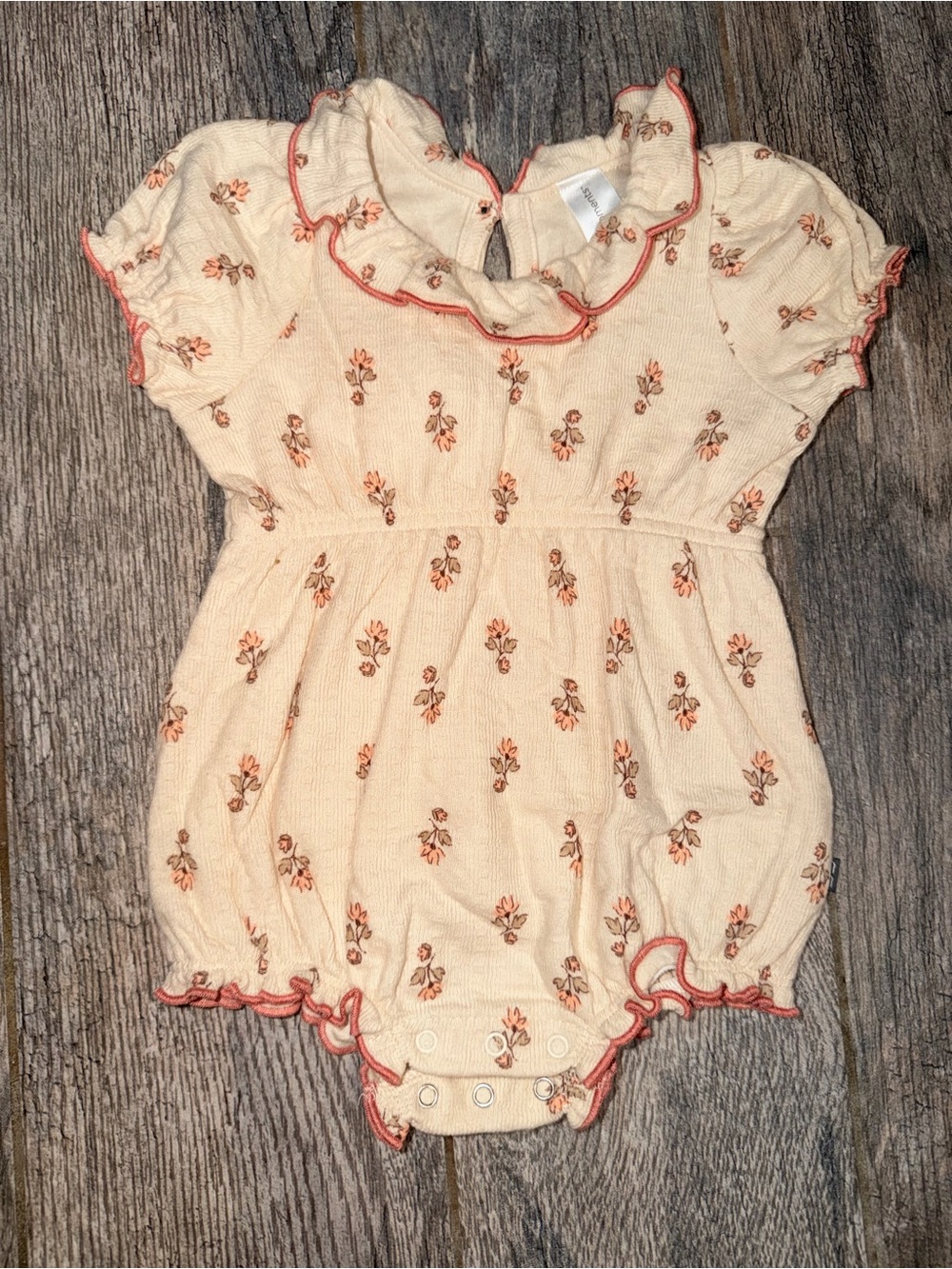 Cream Floral Ruffle Baby One-Piece Romper